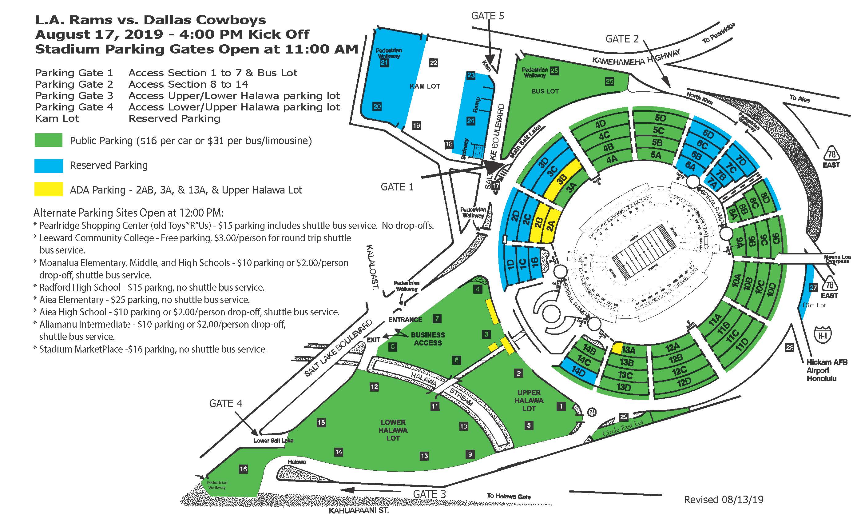 Dallas Cowboy Parking Map Aloha Stadium | RAMS vs COWBOYS Parking Map