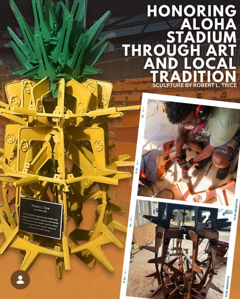 Stadium Pineapple Legacy Sculpture - made from stadium seat frames