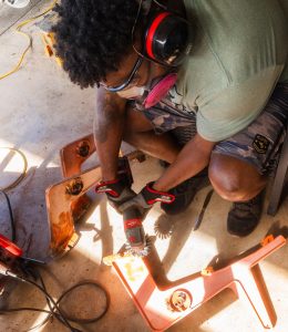 Bobby Trice Art Project Update photo - welding stadium seat frames